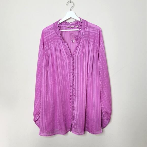 SOFT SURROUNDINGS Purple Stripe Sheer Button Up Blouse Size 3X casual workwear - Picture 1 of 8